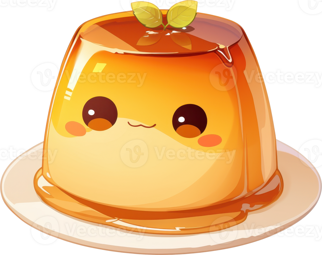 Cute Cartoon Custard Jelly Dessert in Orange Bowl with Butterfly Topping png