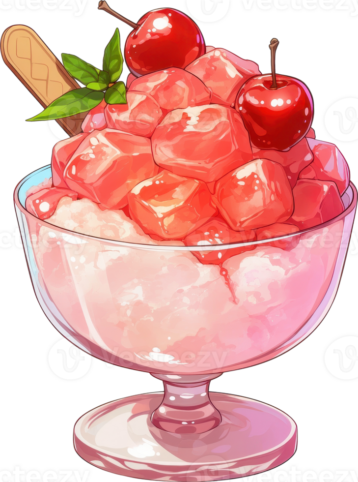 Delightful Frozen Cherry Dessert in Elegant Glass Bowl png
