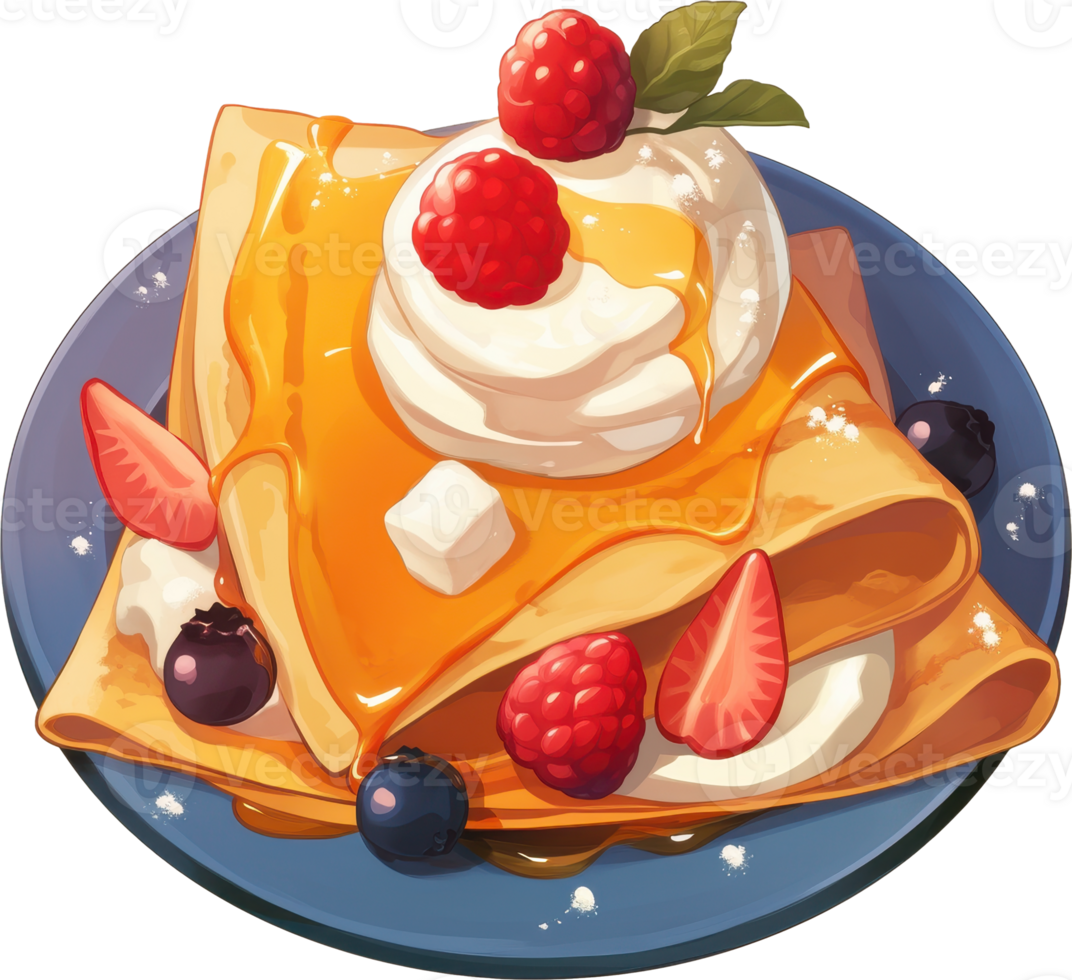 Colorful Layered Dessert Cake with Fruit Toppings on Plate png