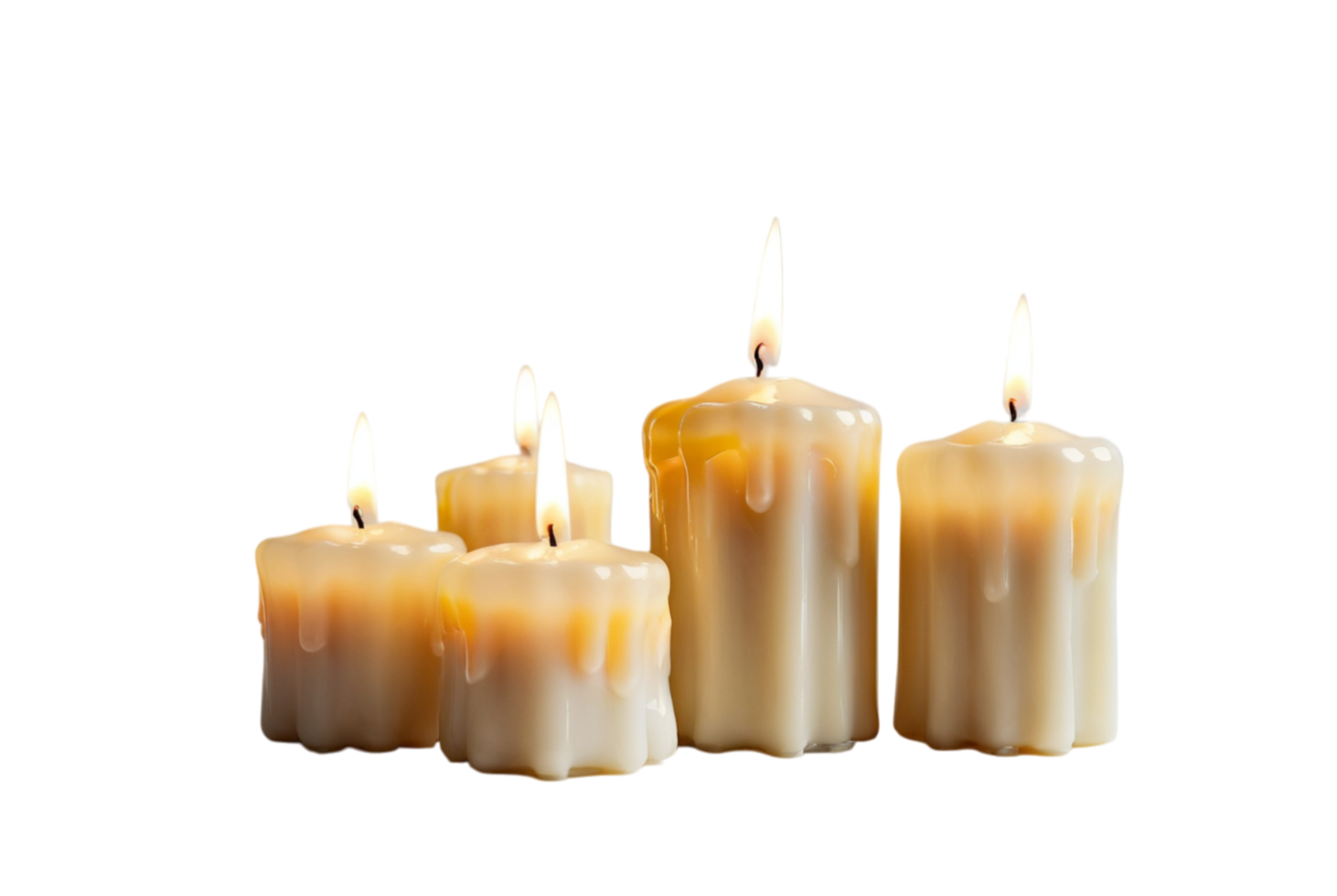 Wax candles melting with flames flickering in soft light adding cozy warmth png