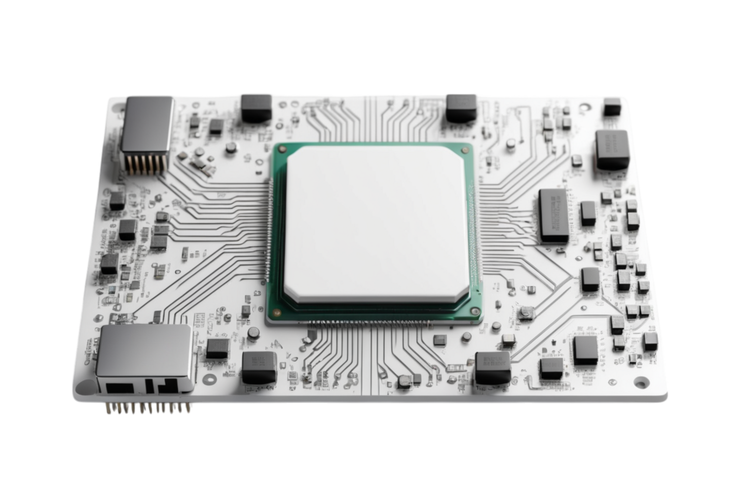 White circuit board with space on the processor electronic technology advances png