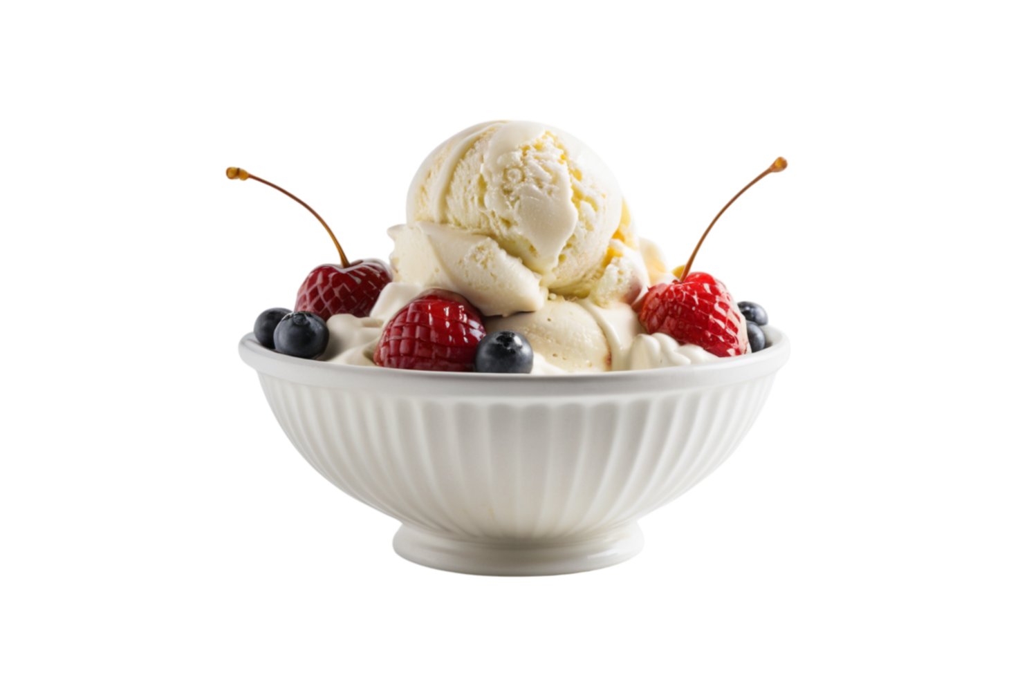 White Ice cream sundae in a bowl with creamy chocolate sauce png