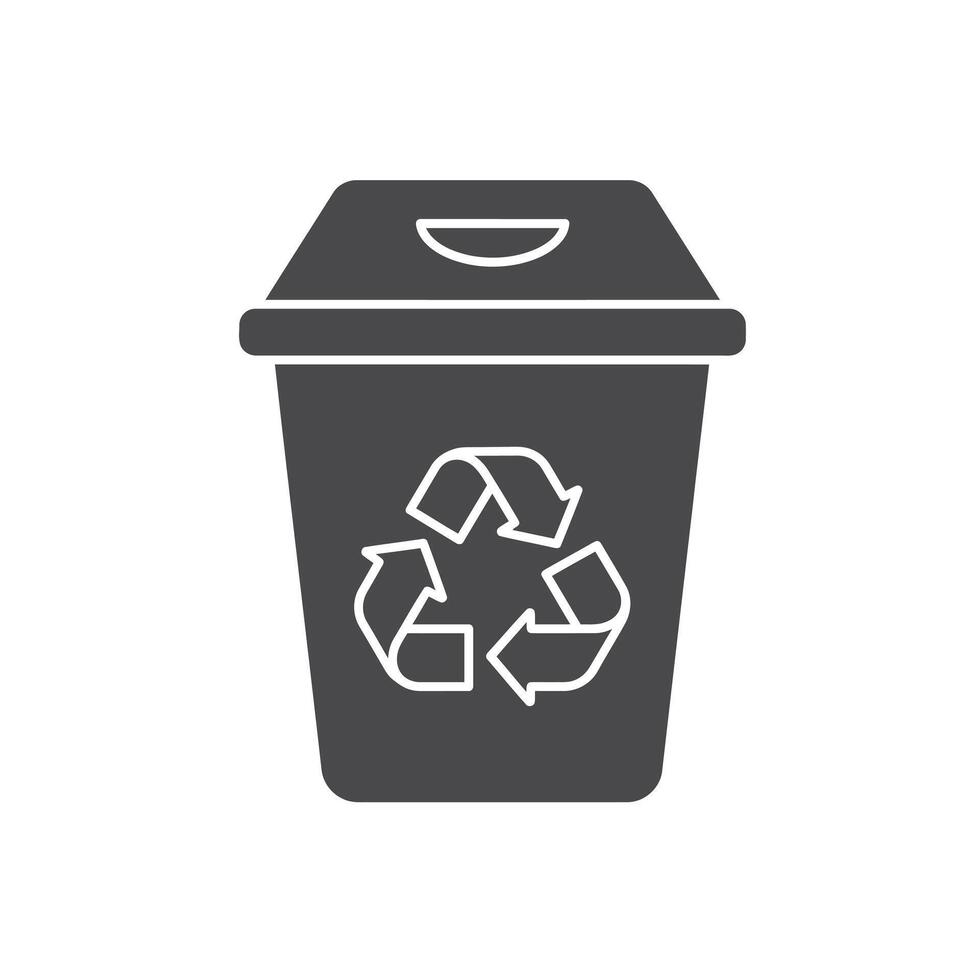 A black and white illustration of a recycling bin vector