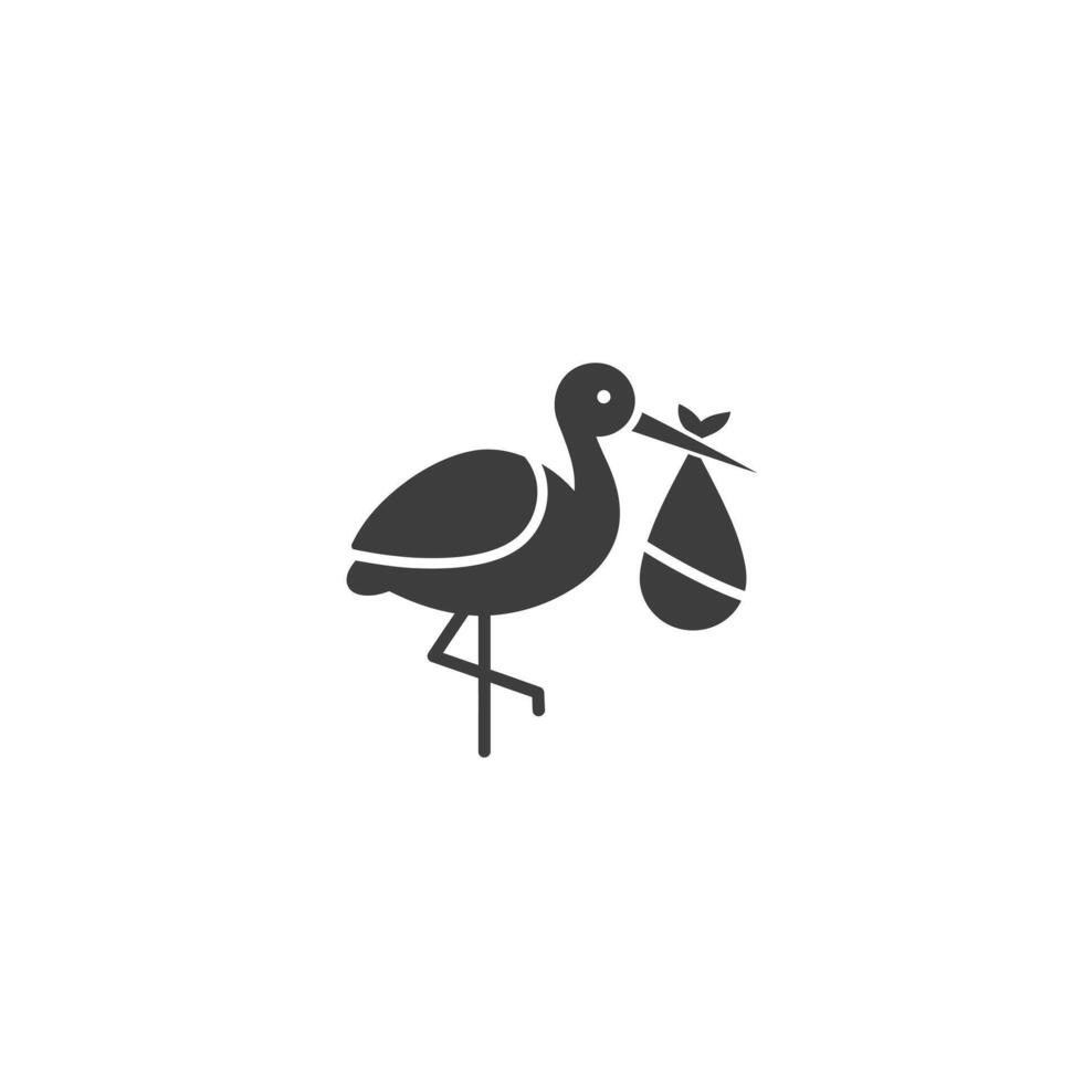 A black and white icon of a stork carrying a baby vector