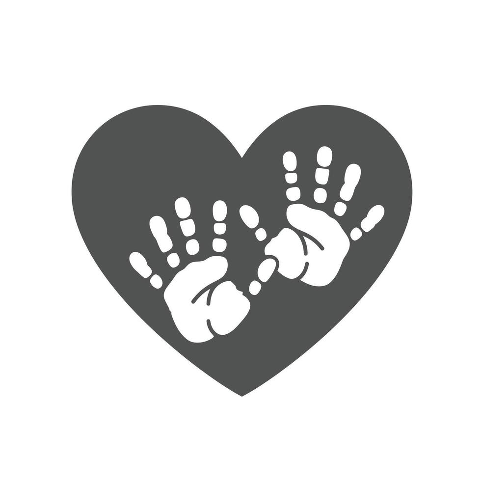 A black and white illustration of two baby hands in a heart vector