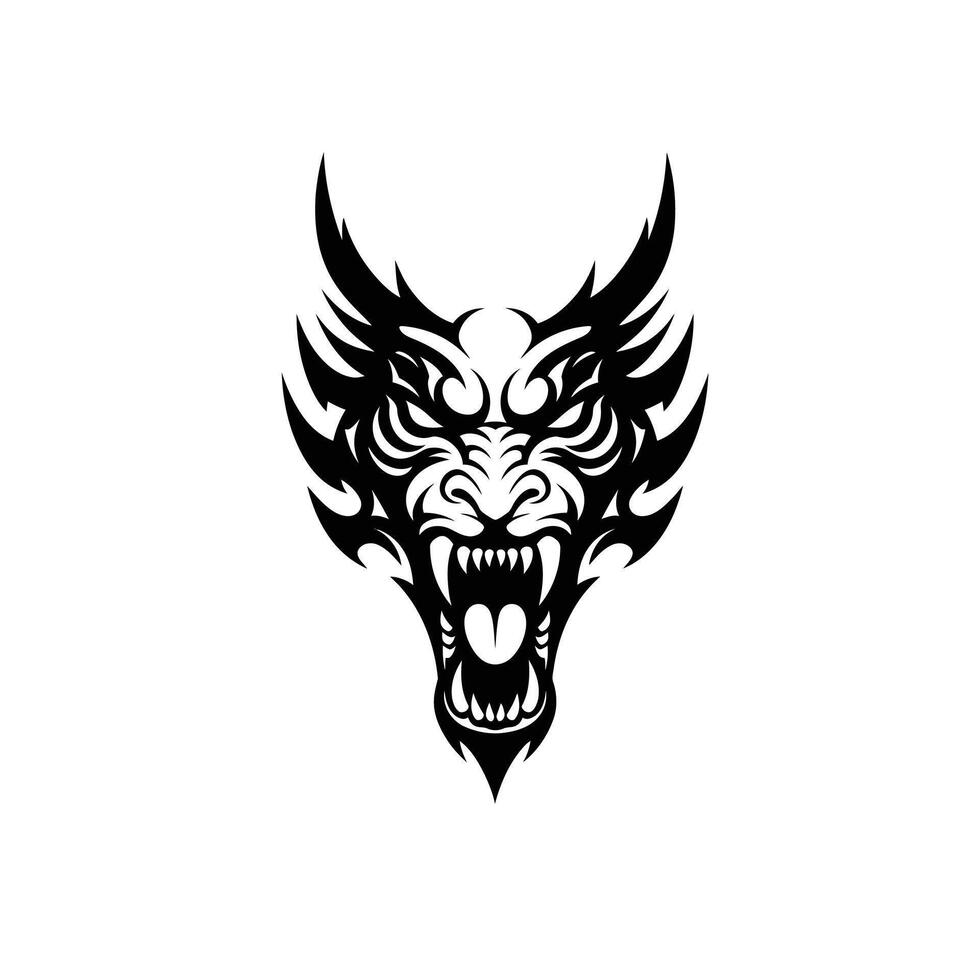 A black and white dragon head on a white background vector
