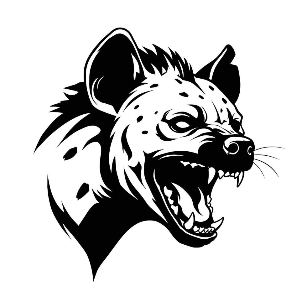 A black and white hyena head with its mouth open vector