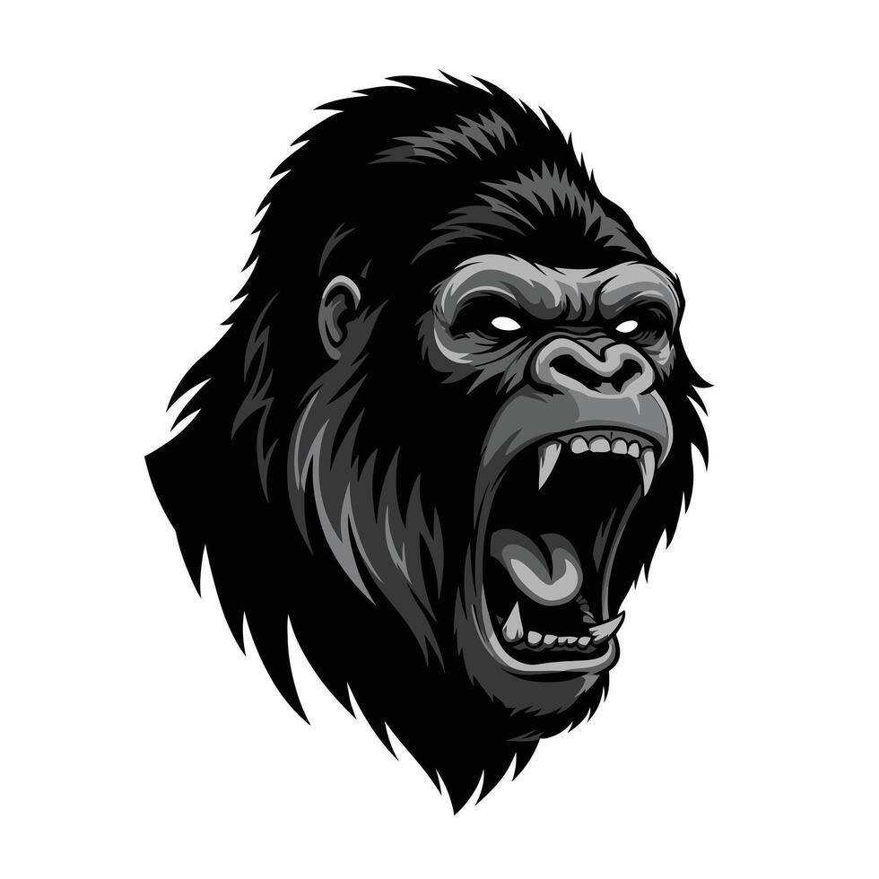 Gorilla head with open mouth on white background vector