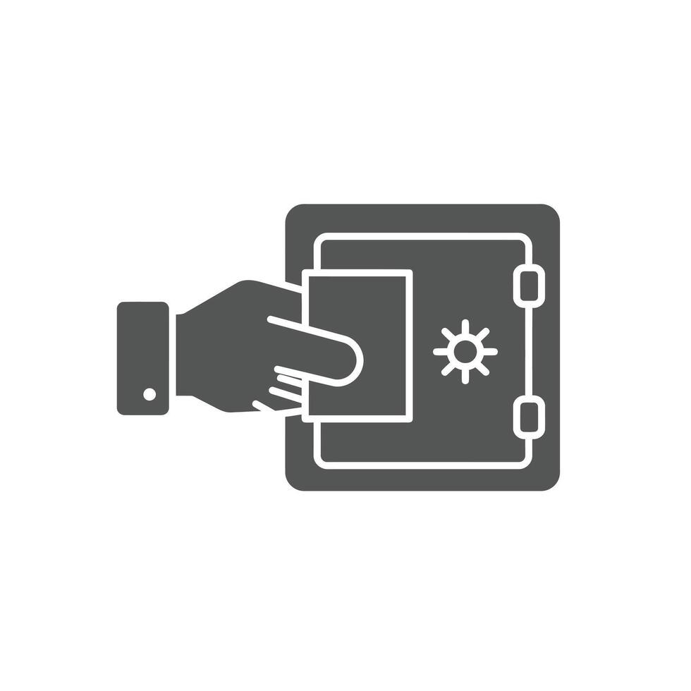 A hand opening a safe box with a key vector