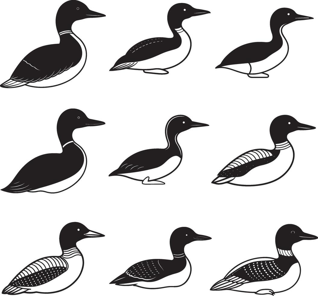 Loon line art silhouette bird illustration vector