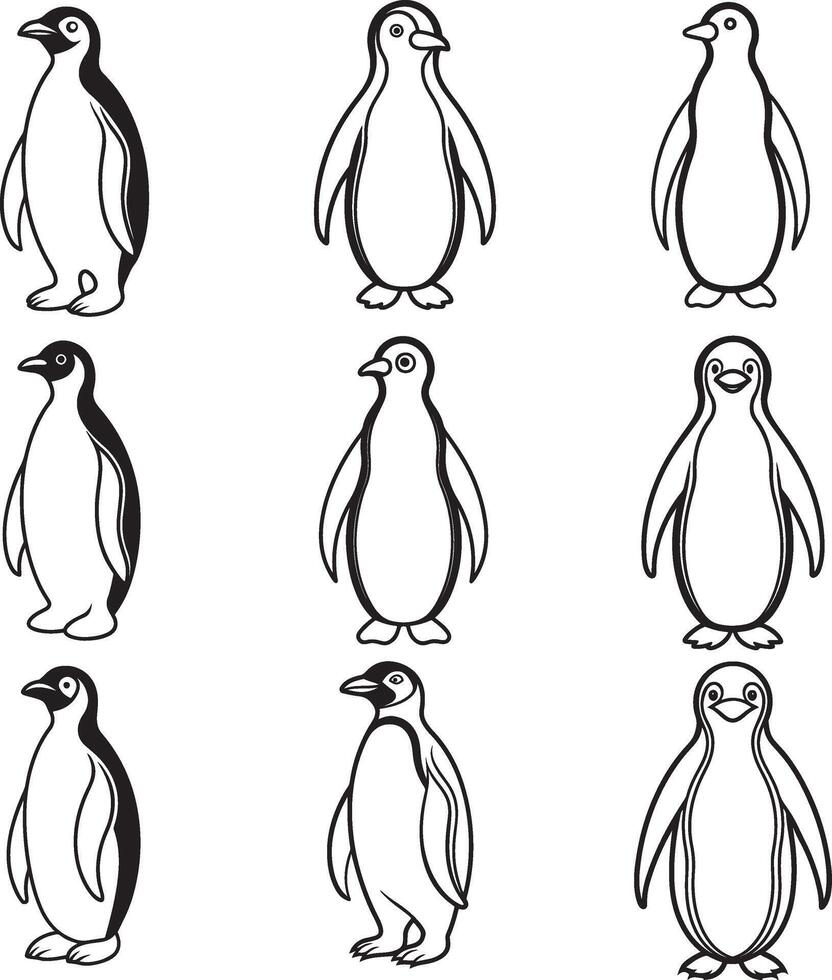 Penguin line art design illustration vector