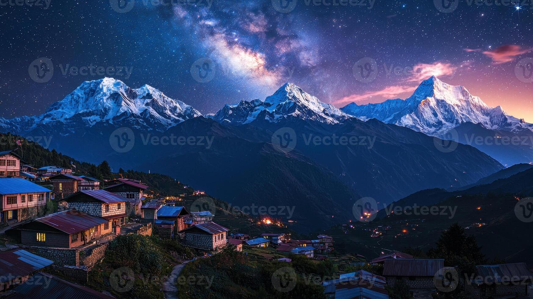 The night sky over nepal with mountains in the background photo