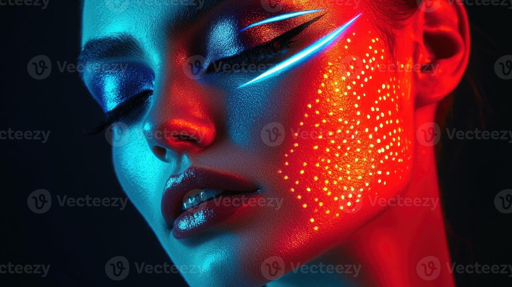 A woman with glowing makeup and neon lights photo