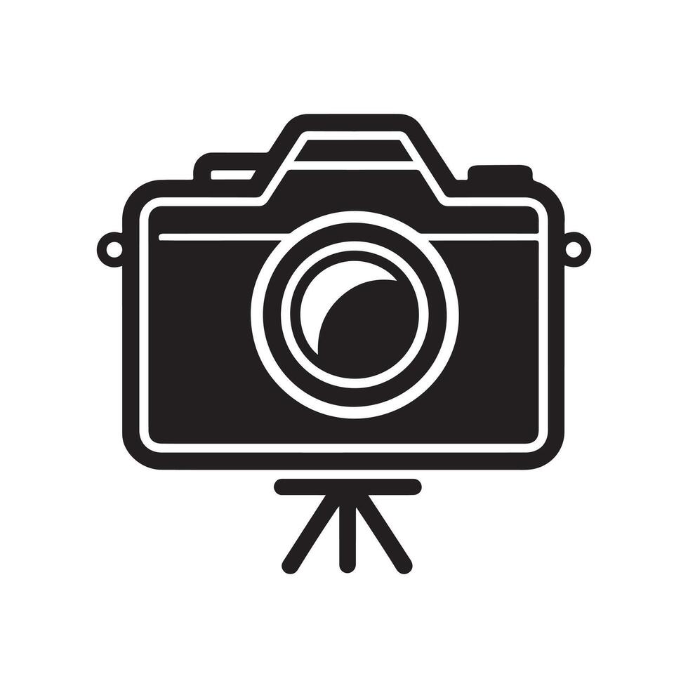 Camera icon set. Photo camera icon in black style. vector