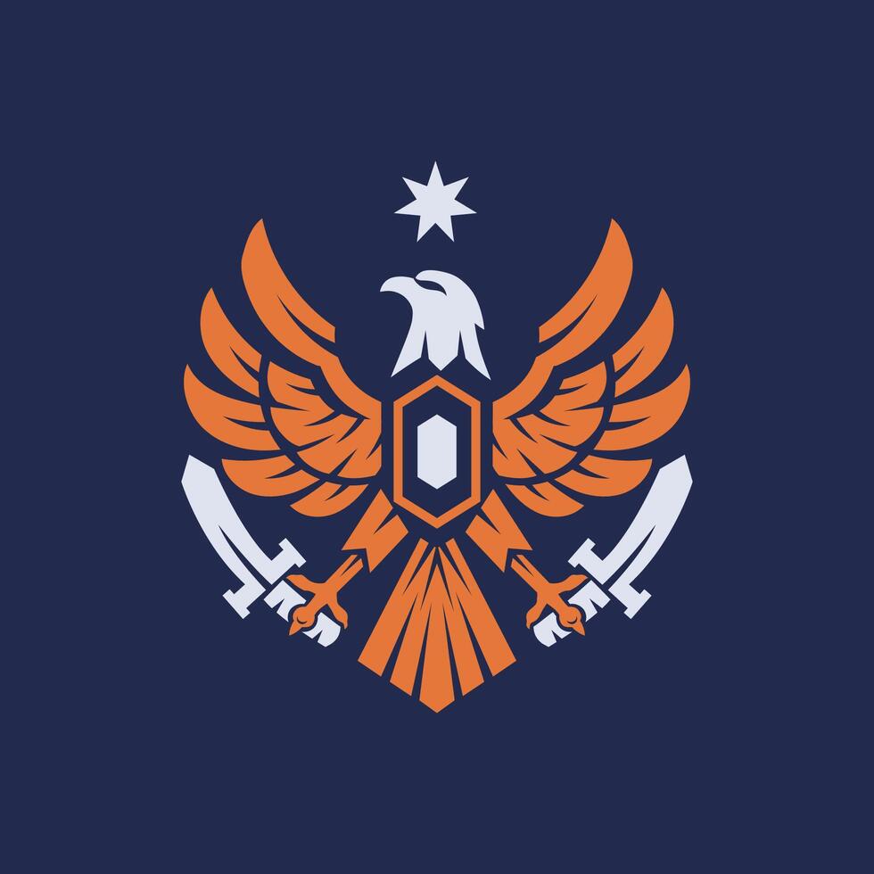 an eagle clutching two swords symbol vector
