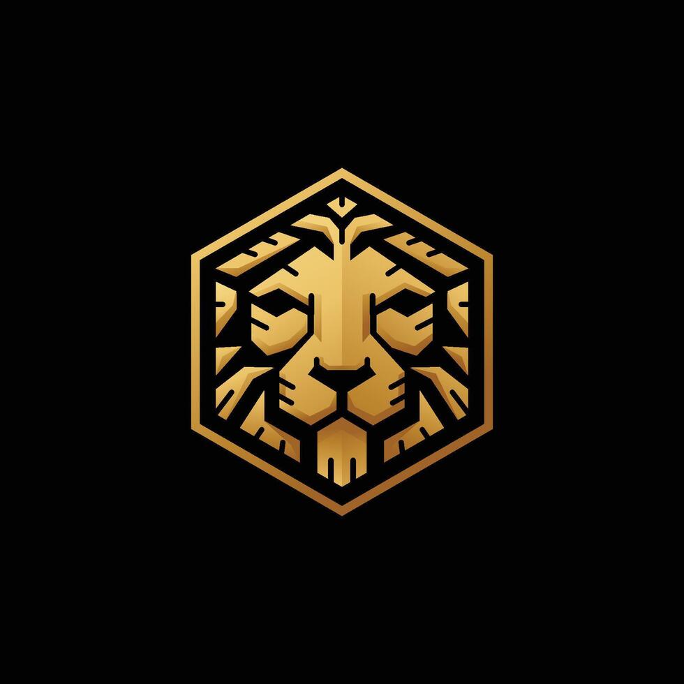 golden Hexagonal lion head symbol illustration vector
