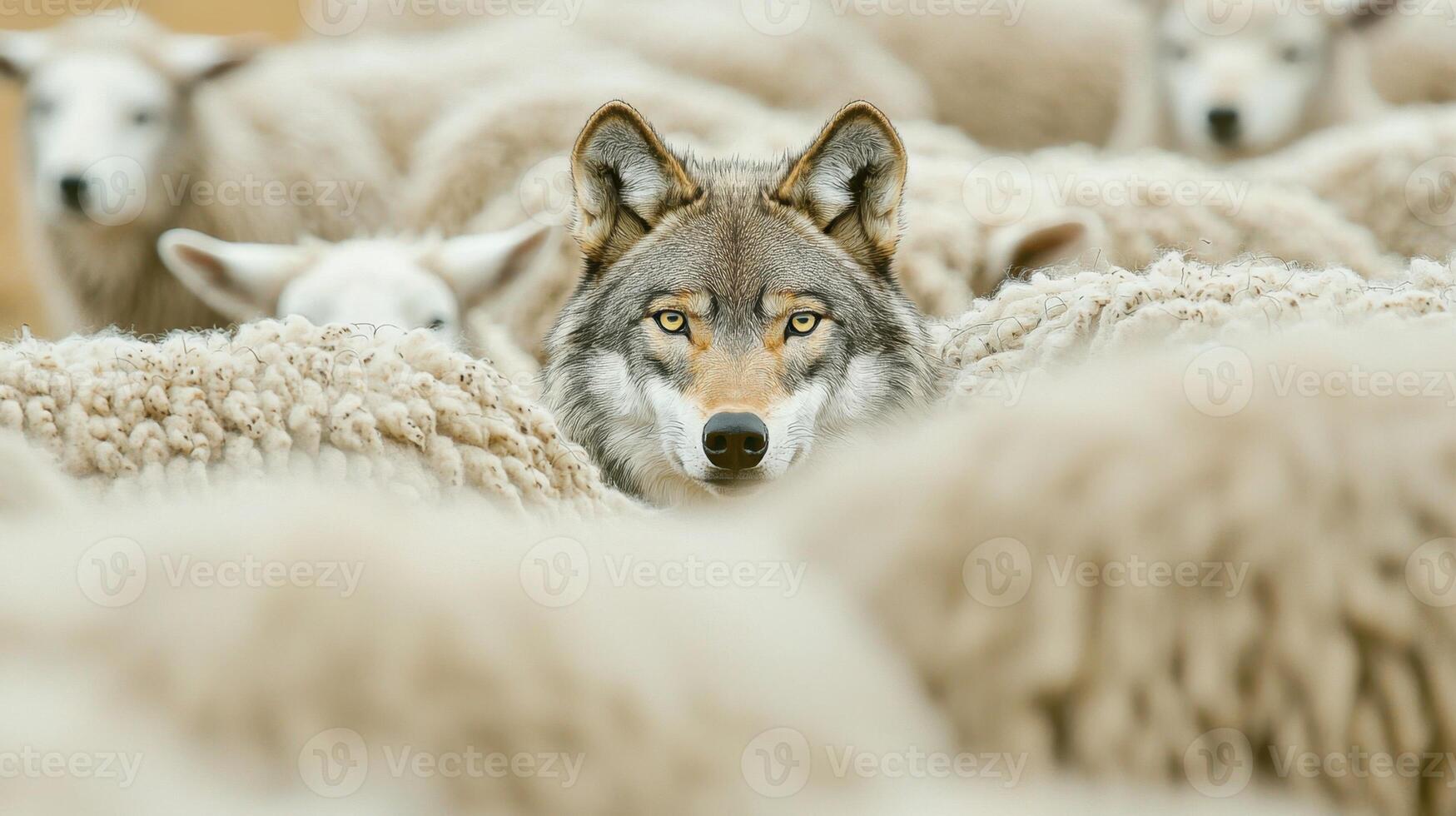 Wolf in a flock of sheep photo