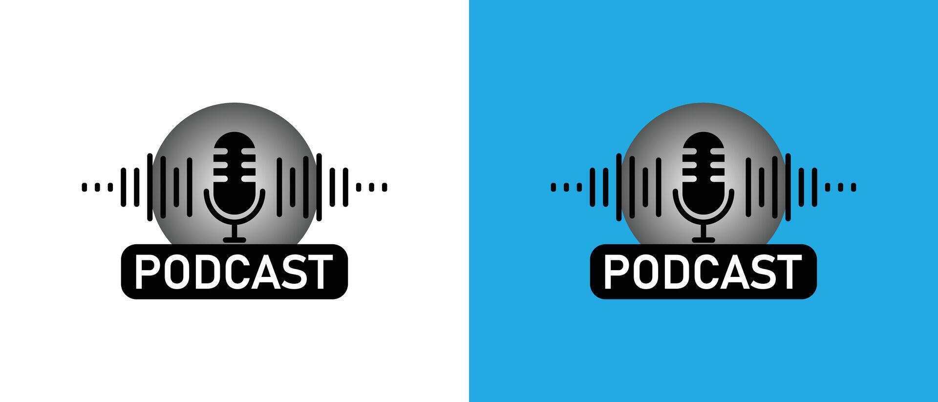 Podcast design with microphone and sound waves. Podcast player. vector