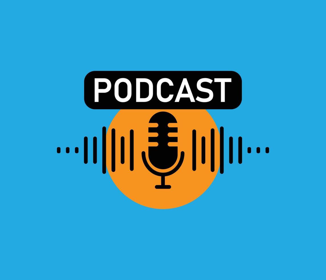 Podcast player. Podcast design with microphone and sound waves. vector