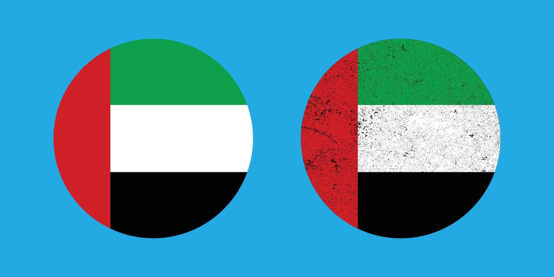 The United Arab Emirates Round Flag Design on a Light Blue Background. vector