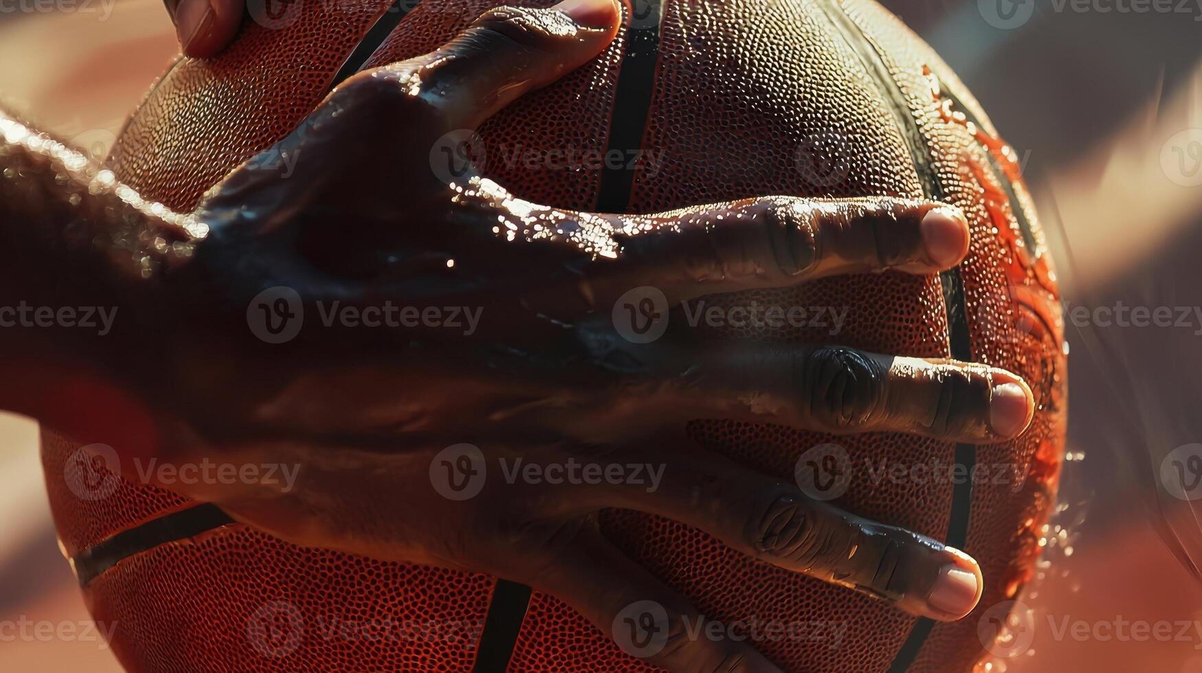 A close up of a basketball being held by a hand photo