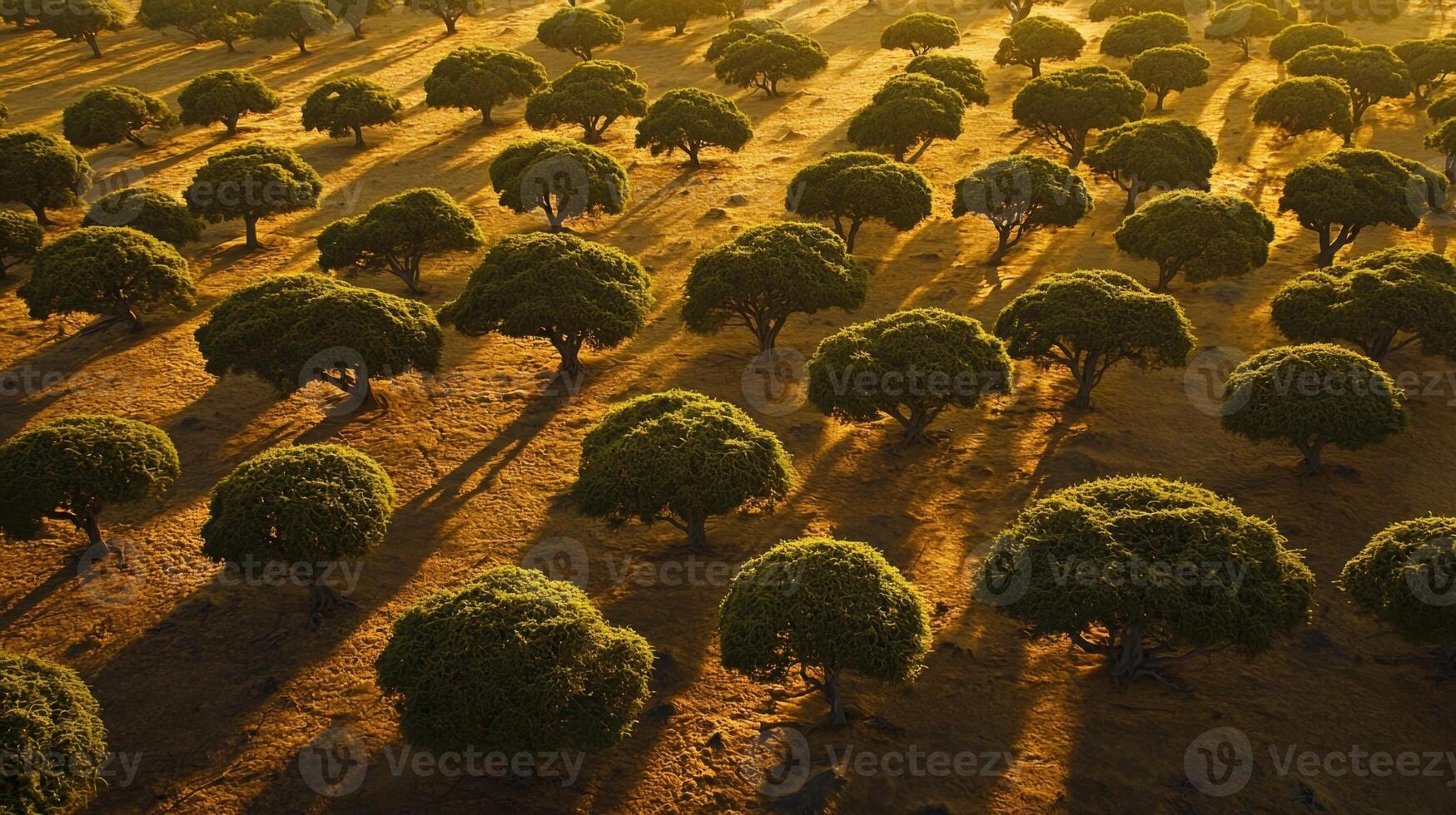An aerial view of trees in a field photo