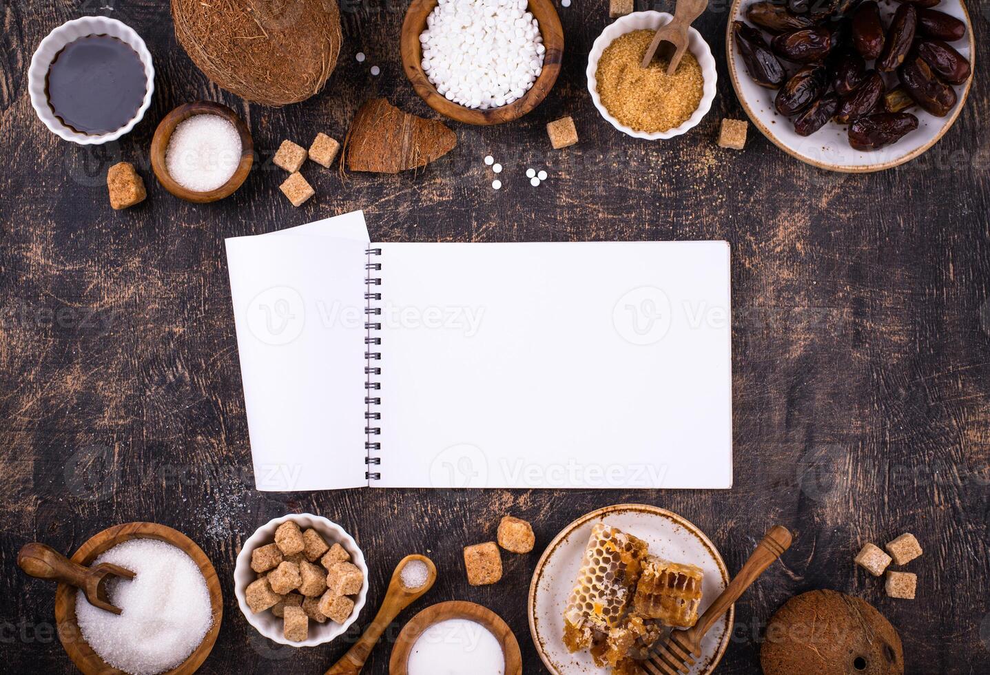 Various sugar replacement, healthy sweetener concept photo