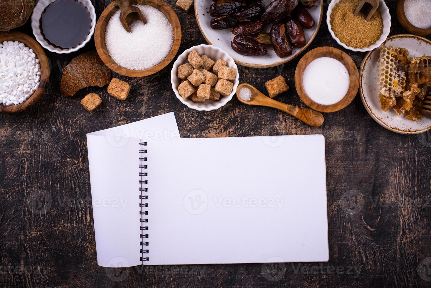 Various sugar replacement, healthy sweetener concept photo