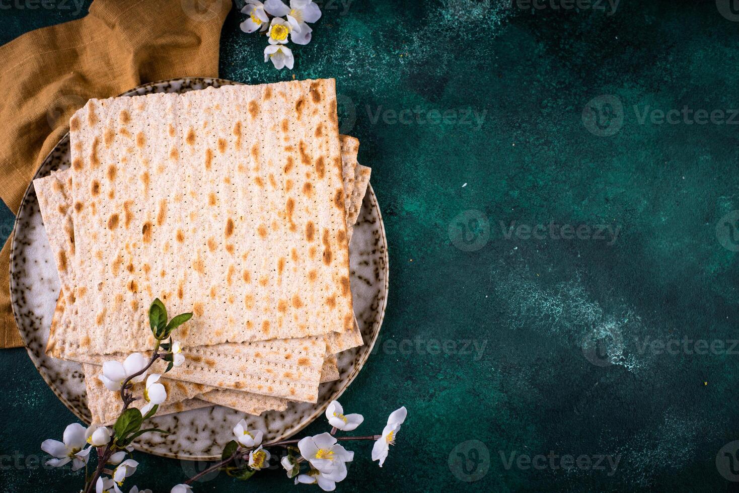 Traditional Jewish bread matzo for Passover photo