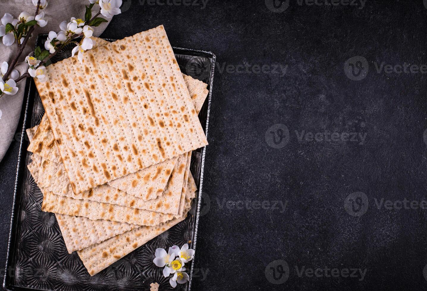 Traditional Jewish bread matzo for Passover photo