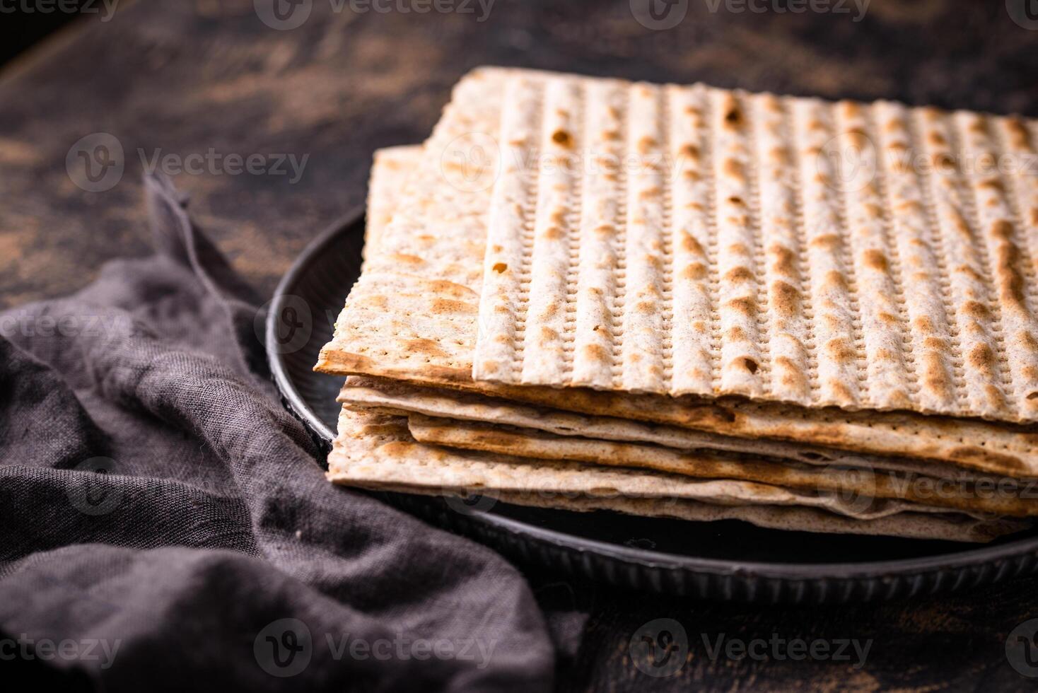 Traditional Jewish bread matzo for Passover photo
