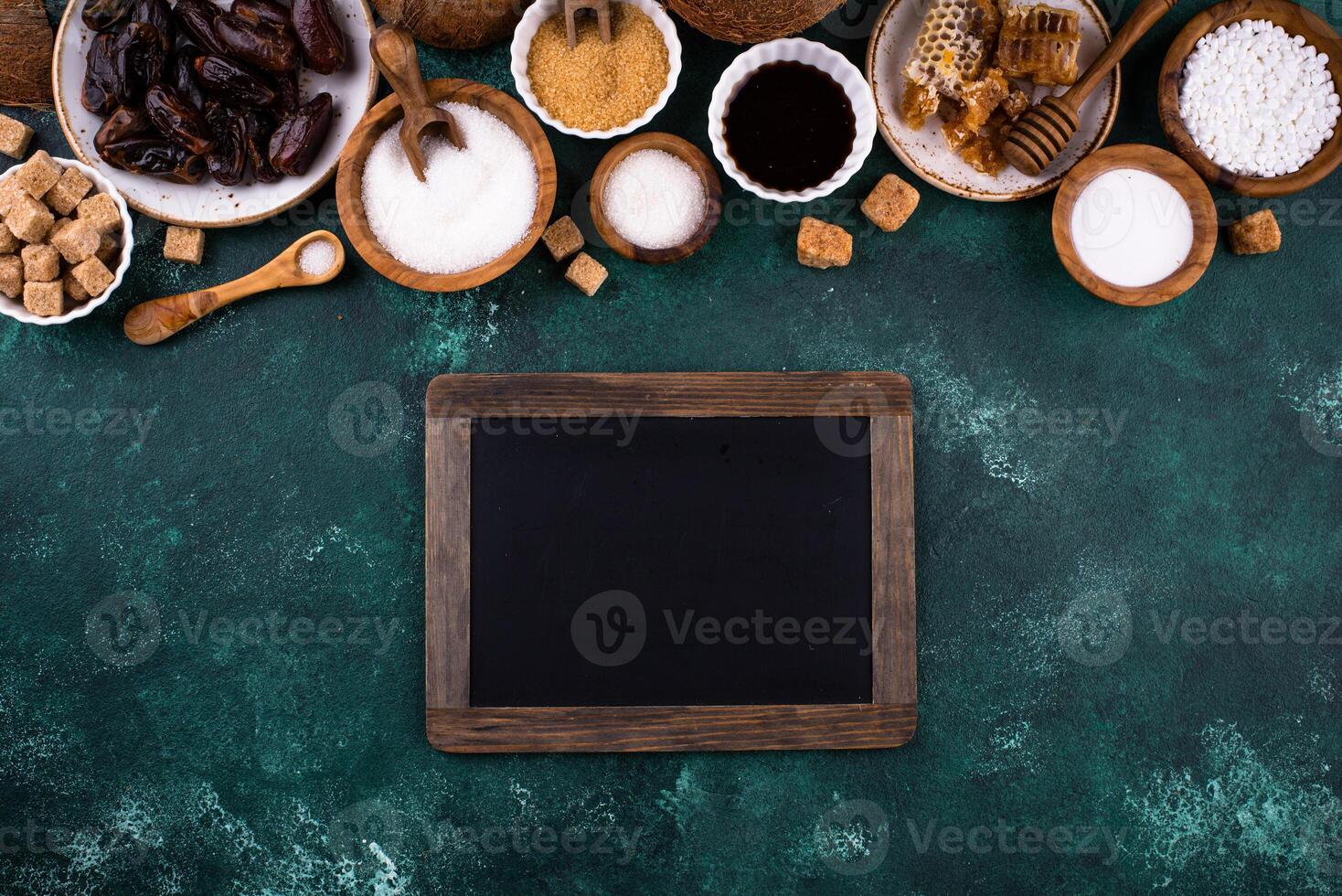 Various sugar replacement, healthy sweetener concept photo