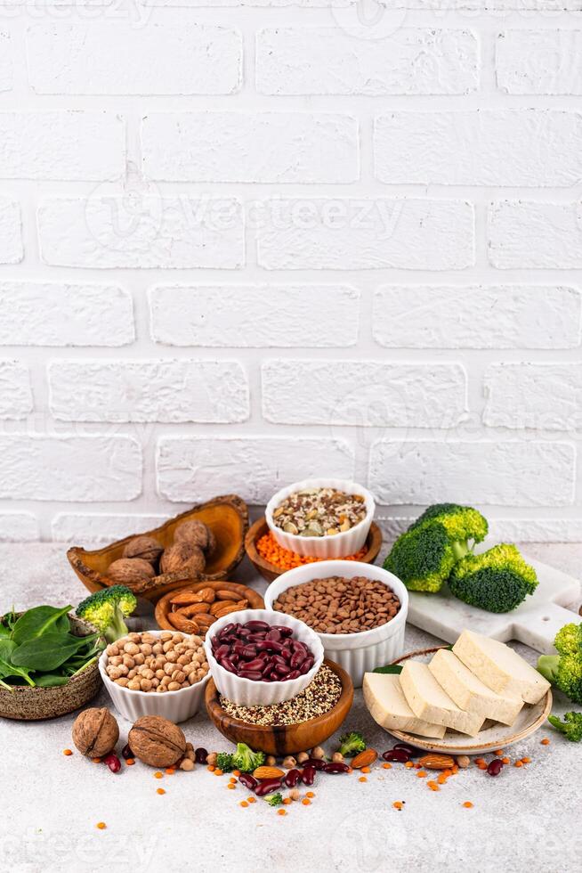 Asortment of plant based vegan protein products photo