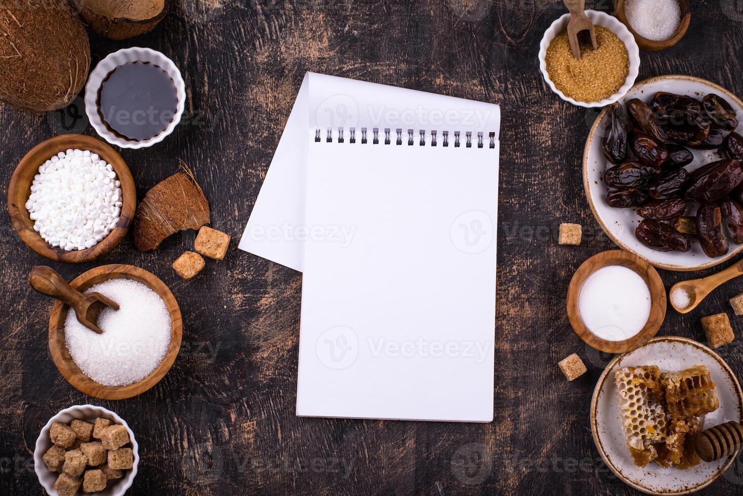 Various sugar replacement, healthy sweetener concept photo
