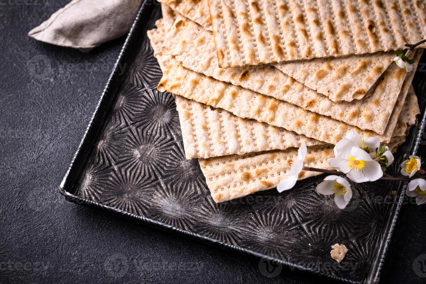 Traditional Jewish bread matzo for Passover photo