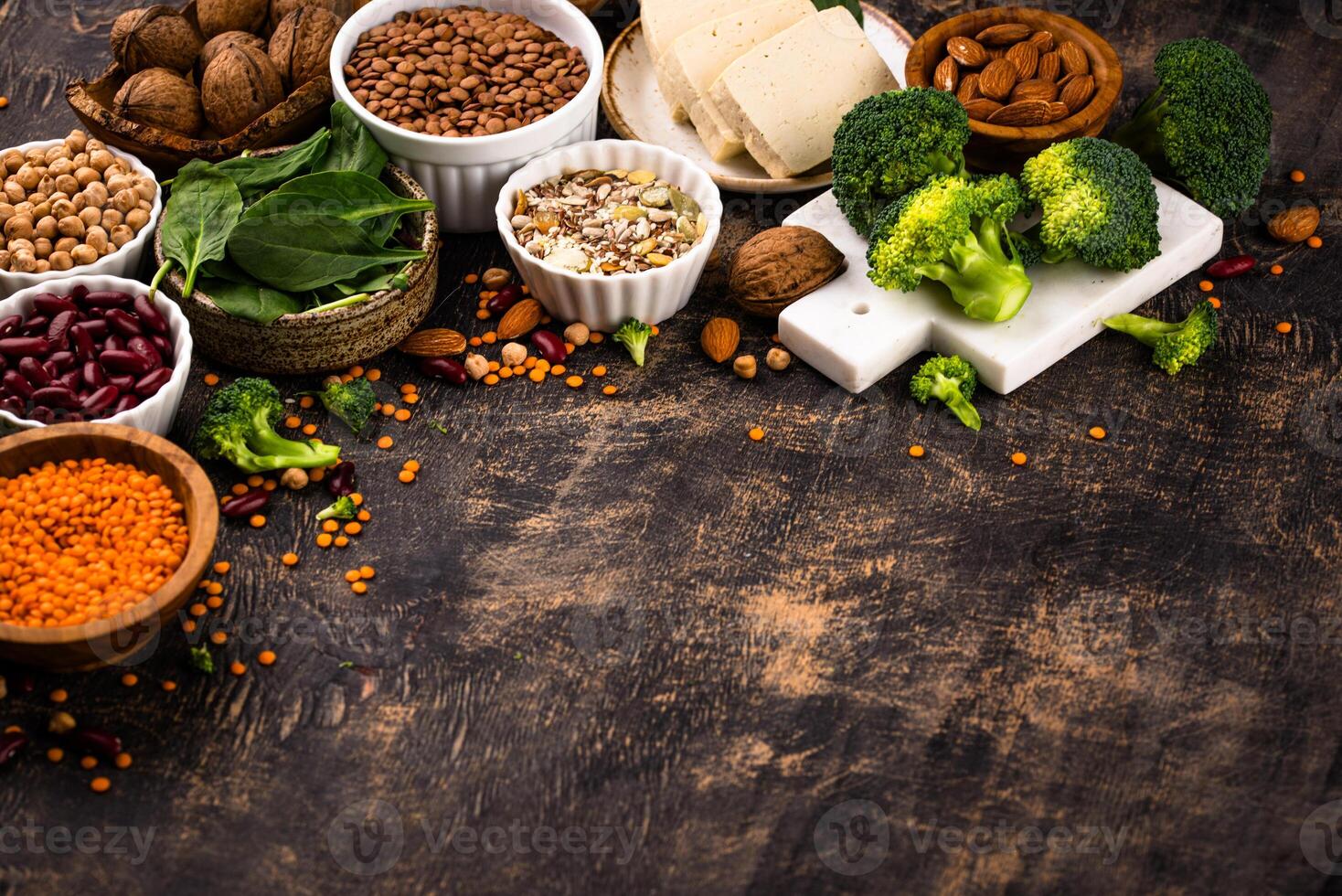 Asortment of plant based vegan protein products photo