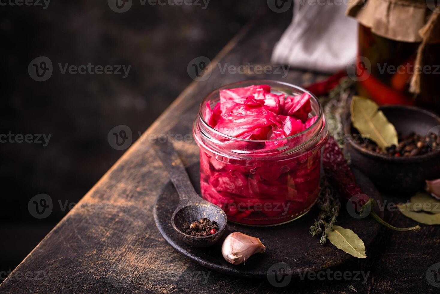 Healthy homemade fermented food in jars photo