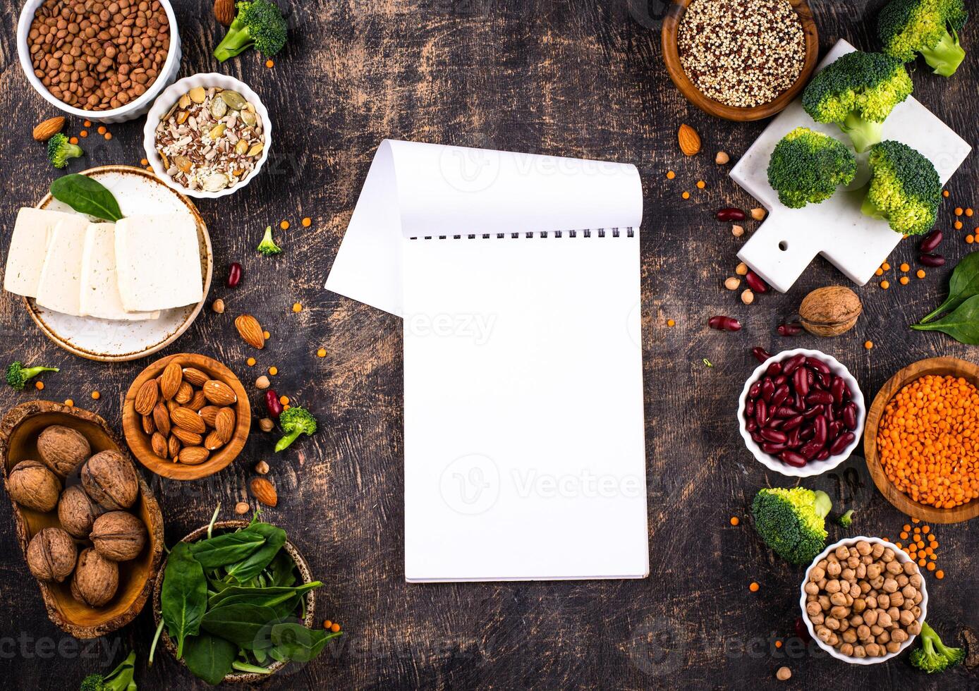Asortment of plant based vegan protein products photo