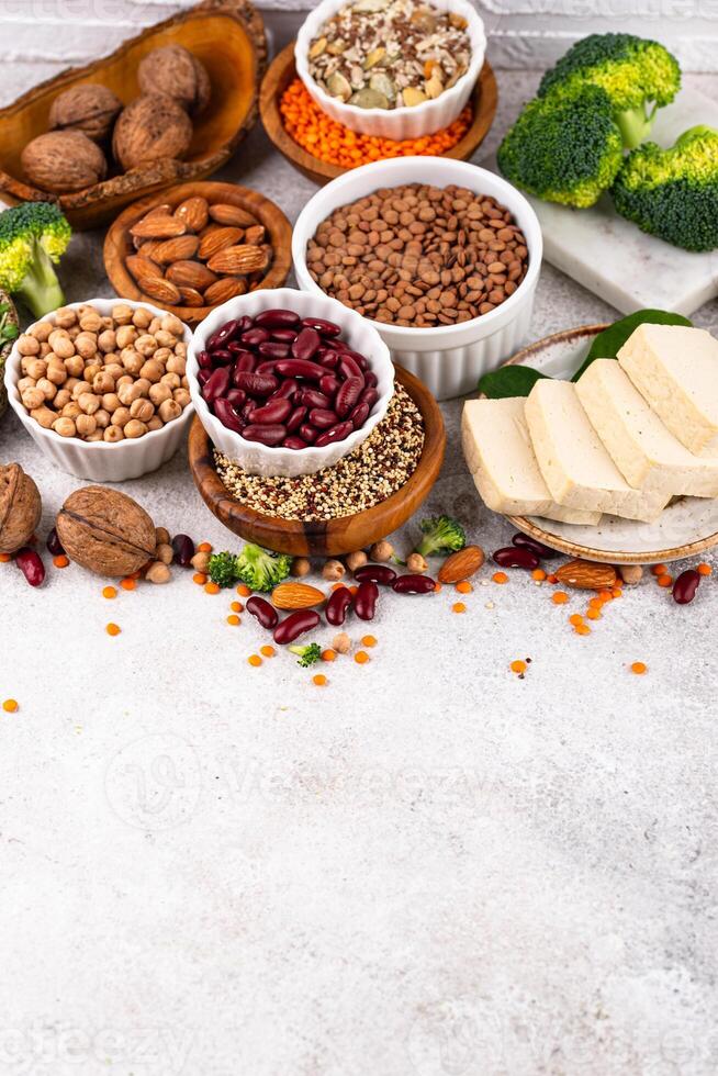 Asortment of plant based vegan protein products photo