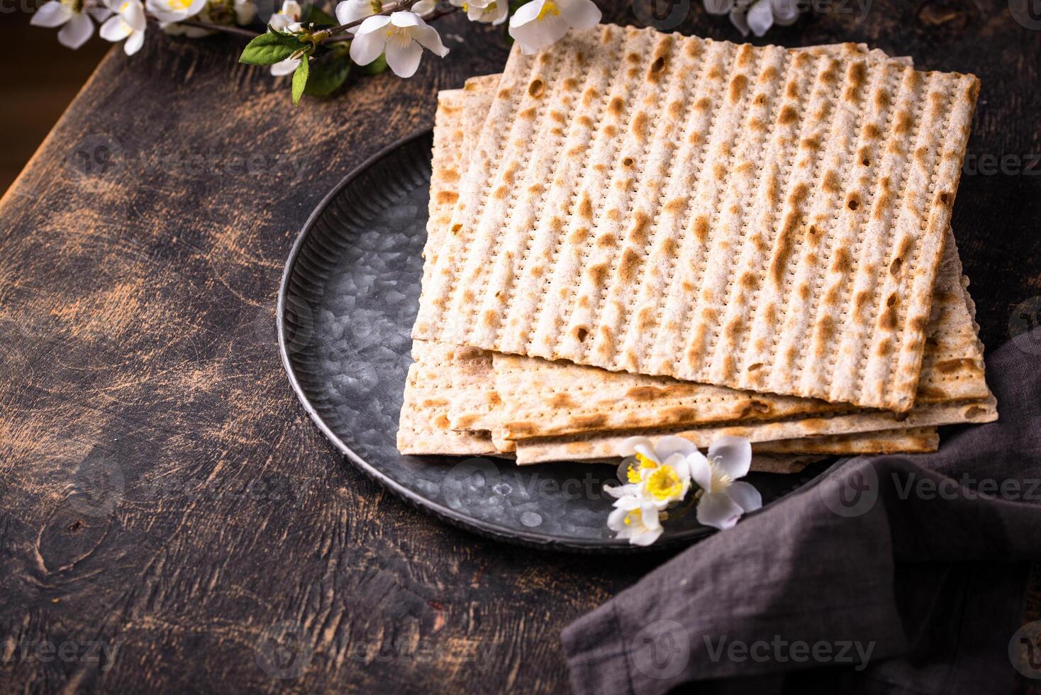 Traditional Jewish bread matzo for Passover photo