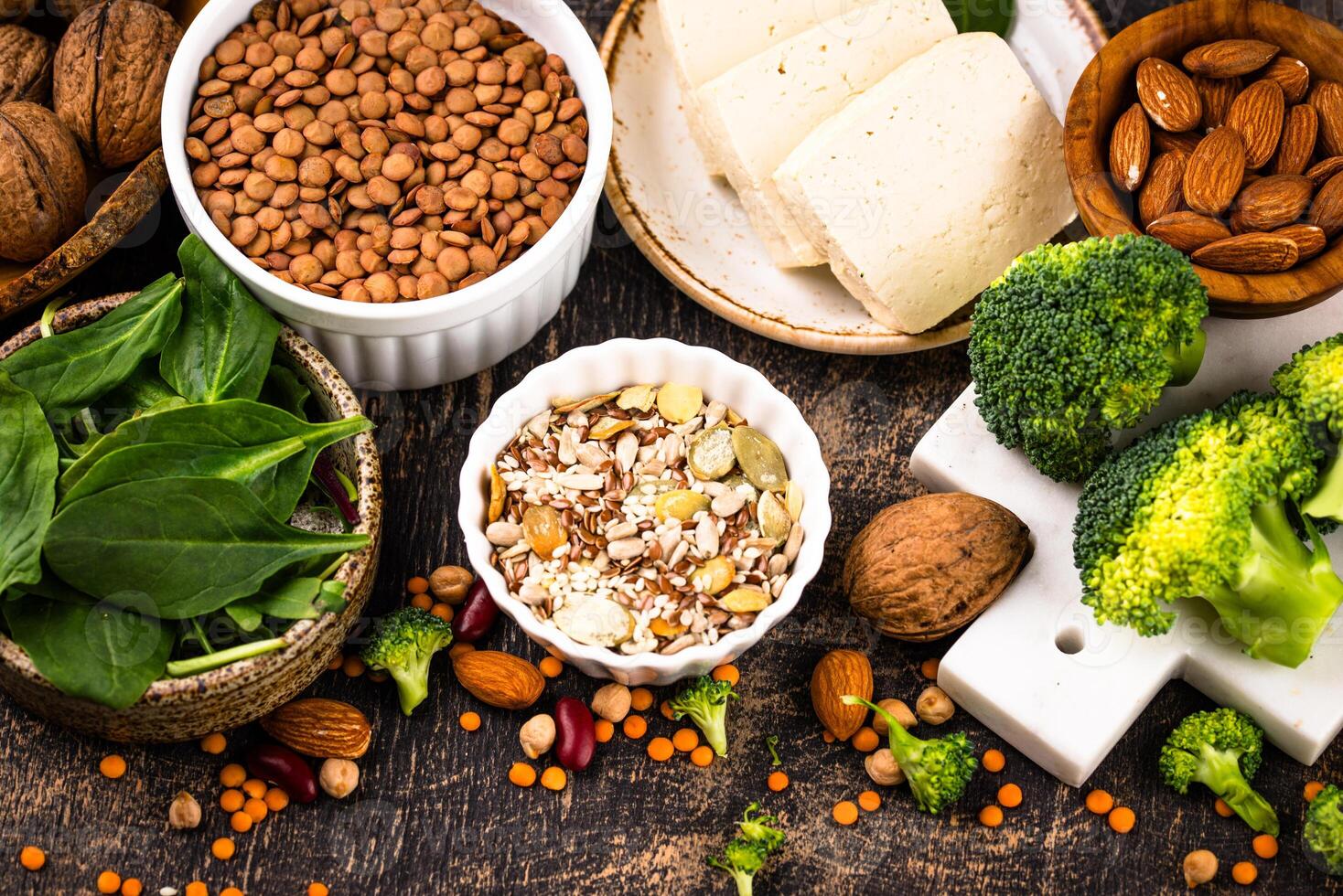 Asortment of plant based vegan protein products photo