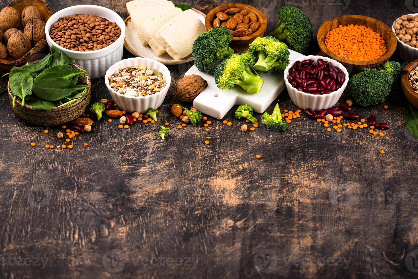 Asortment of plant based vegan protein products photo