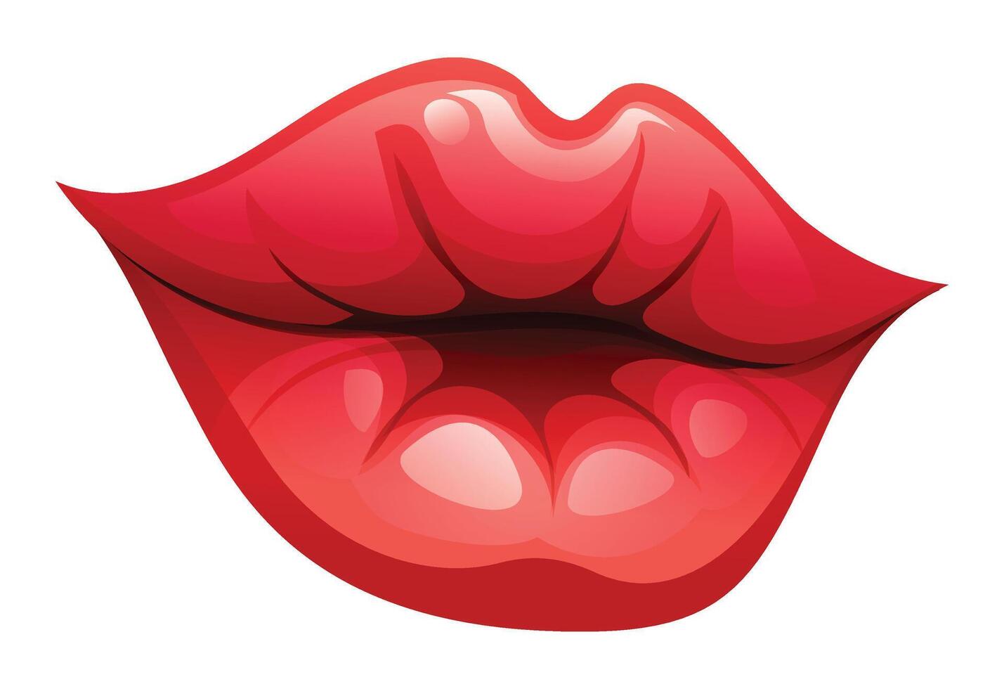 Red lips, showing a close up view of a kiss. Cartoon illustration vector