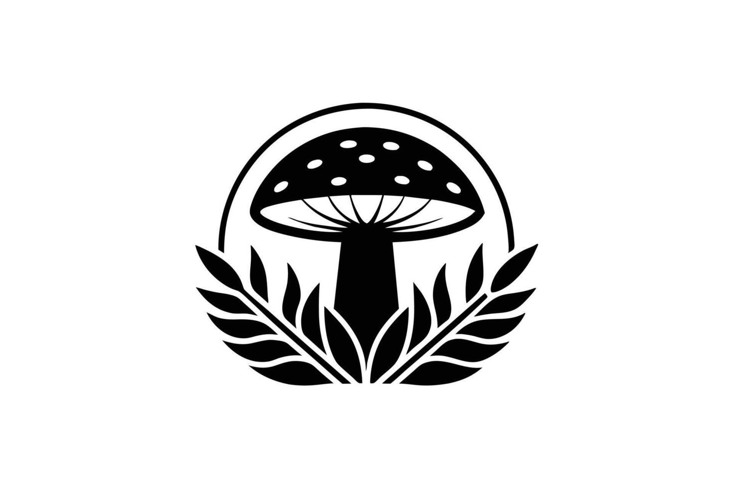 Mushroom graphic design with sunburst and leaves vector