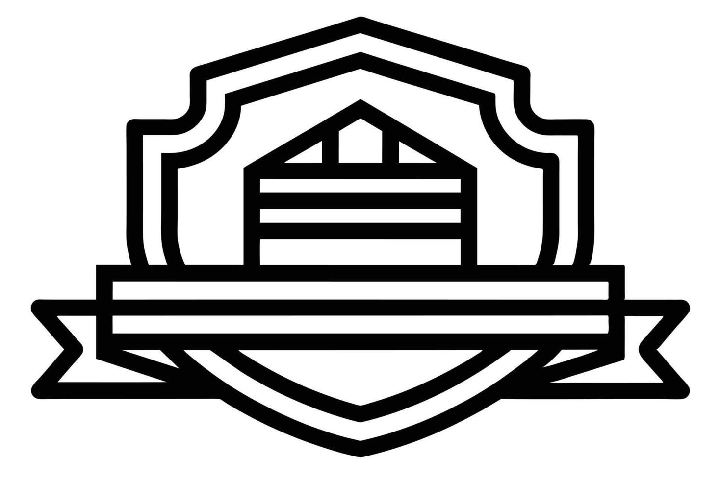 Simple black and white logo of a building with a ribbon. vector