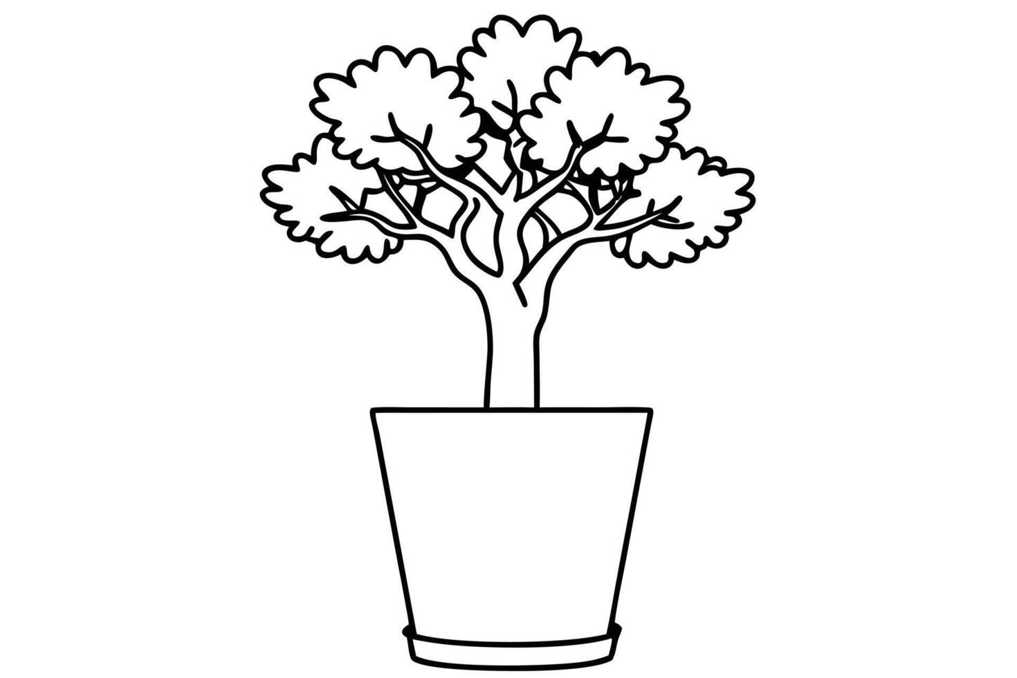 Simple line art of a bonsai tree in a pot vector