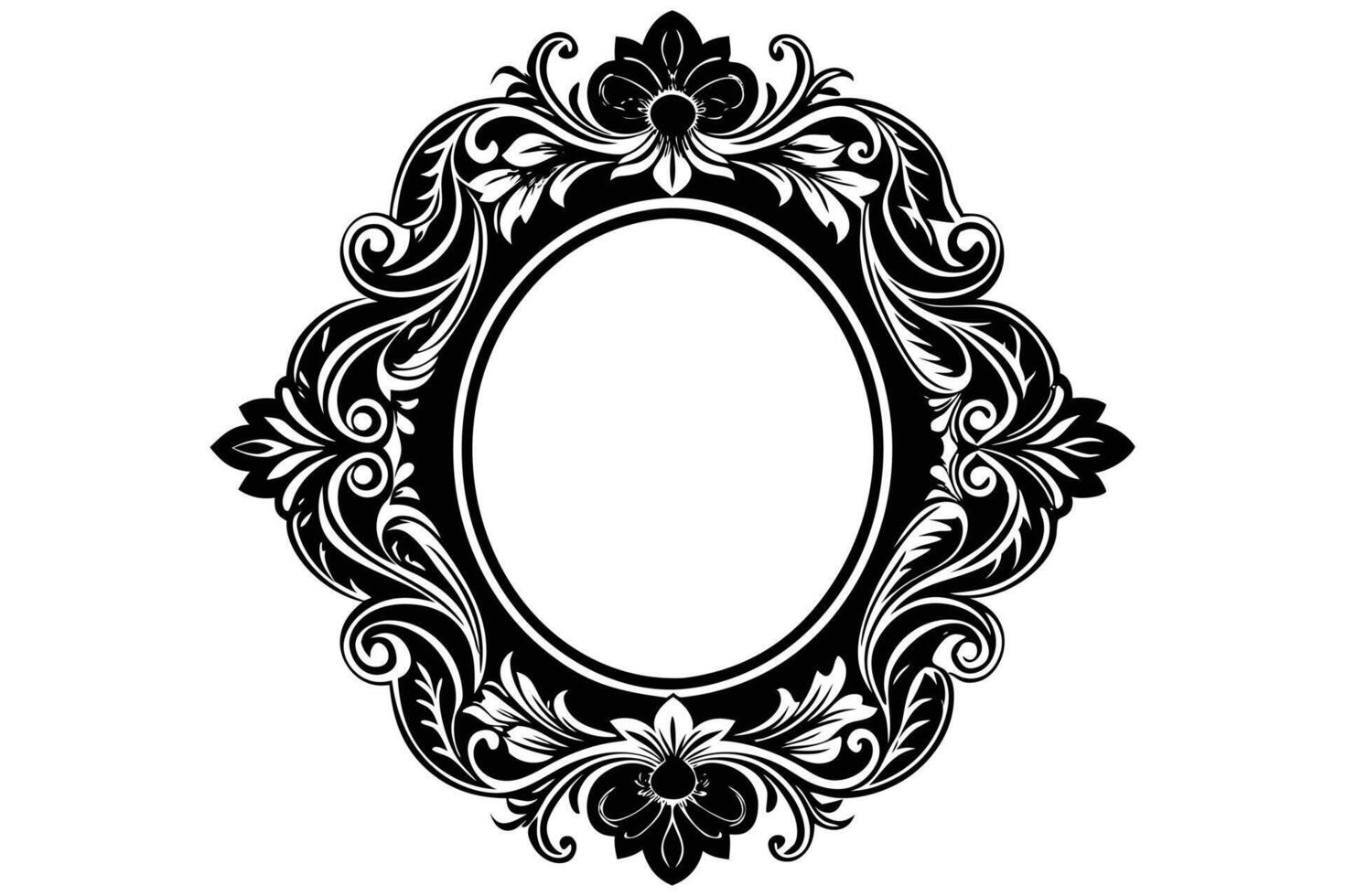 A Ornate Oval Mirror Frame Design for Decorative Use vector