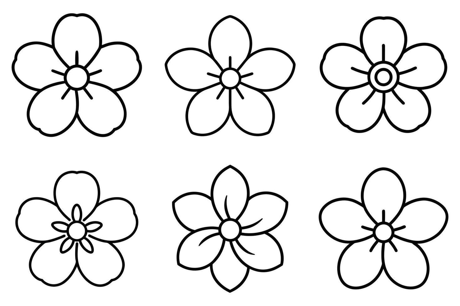 Simple Black Line Art Flower Designs for Coloring or Printing vector