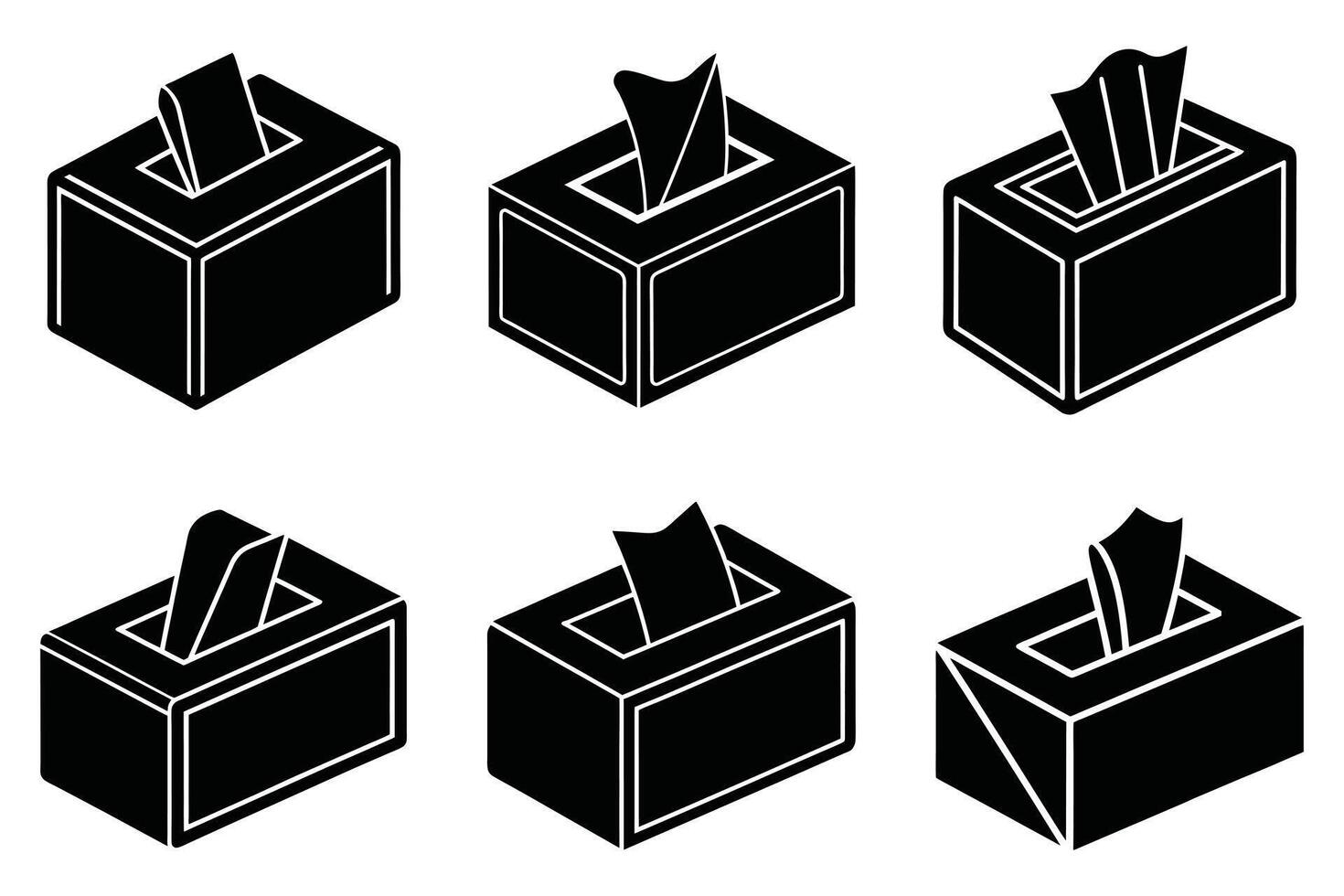 Set of Six Solid Black Tissue Box Icons vector