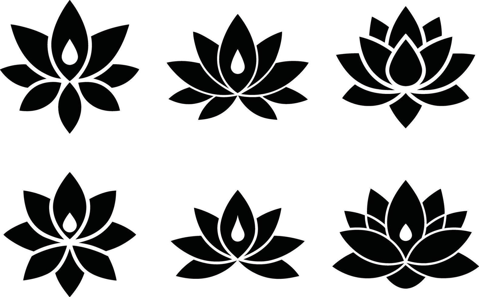 Six stylized lotus flower icons in various shades of teal and green. vector